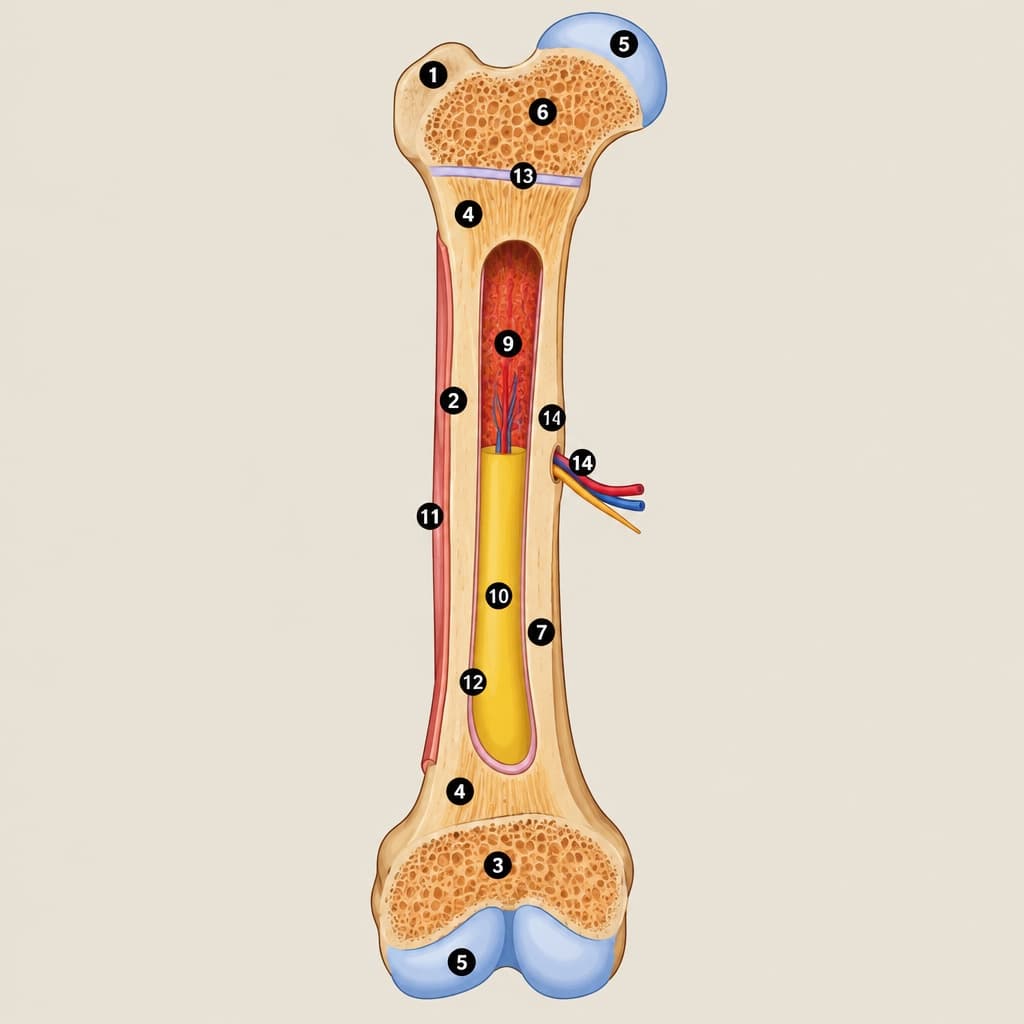 Anatomía y fisiología de un hueso largo