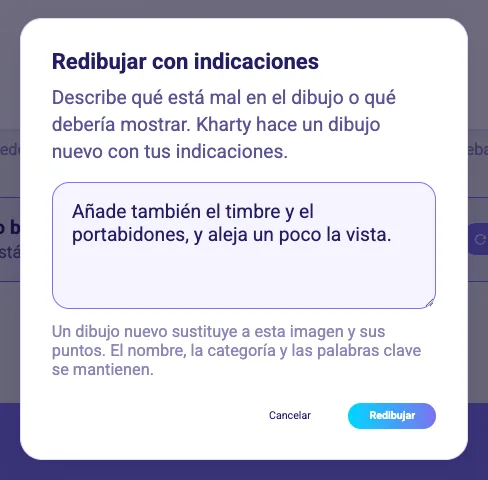 The Redraw with Feedback dialog with sample instructions for the AI